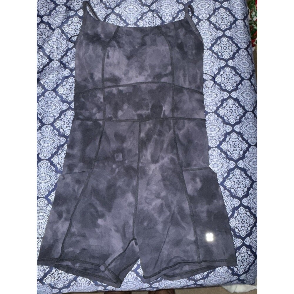 Sweaty Betty Super Soft Workout Romper Tie Dye Grey Black Cross Back Size M